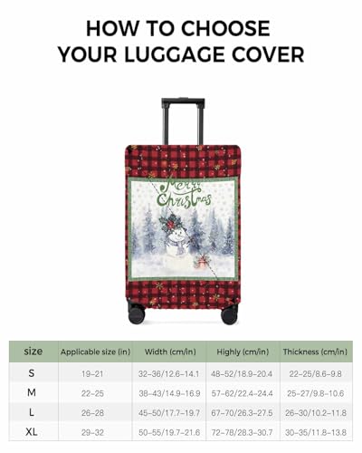 Red Christmas Snowman Plaid Travel Luggage Cover, Merry Christmas Anti-scratch Travel Suitcase Protector Covers, Washable Elastic Baggage Covers Fit 26-28 Inch Carry on Luggage3