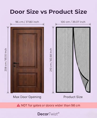 Image of DecorTwist Magnetic Mosquito Net for Door - (100x210 cm, Black) Hands-Free Auto Closing | 80 GSM Polyester Mesh | Blocks Mosquitoes, Flies & Insects | Velcro Install, Washable | Fits All Door Types