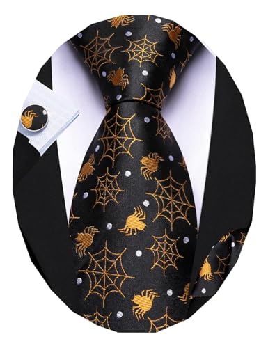 Image of Barry.Wang Man Tie Sets Skull Ties Animal Extra Long Necktie Silk Woven Handkerchief Cufflinks Festival Party Gift