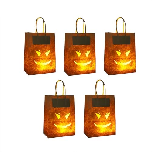 Sacchetti luminosi per decorazioni per feste di Halloween, confezione da 5 sacchetti di carta resistenti alle fiamme, con manici, per caramelle, Goodie Poke, vialetti e decorazioni da cortile (Gr ay 5
