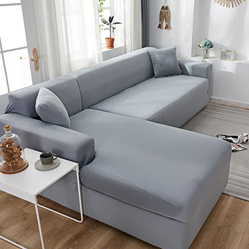 Funda De Sofá En Forma L 3 Plazas, Muy Elástica, Lavable Y Seccional For Hogares Que Admiten Mascotas(Light Grey,4 Seater(235-300cm))