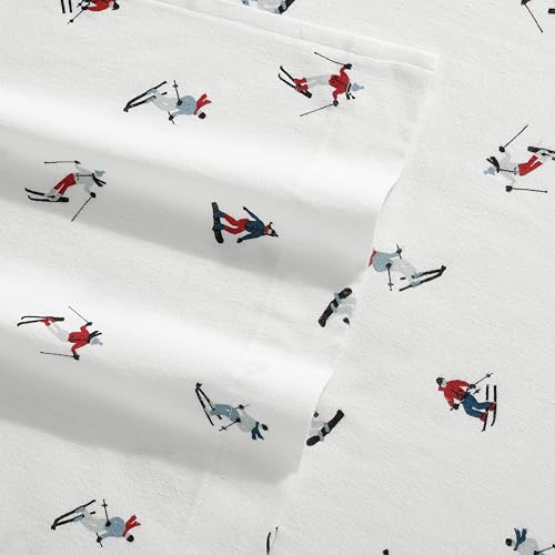 Image of Eddie Bauer - Flannel Sheets Queen Size, Anti-Pilling & Wrinkle Resistant Cotton, Touchably Soft for All-Season Comfort - Bed Sheets with Matching Pillowcases & Fitted Sheet (Ski Slope White)