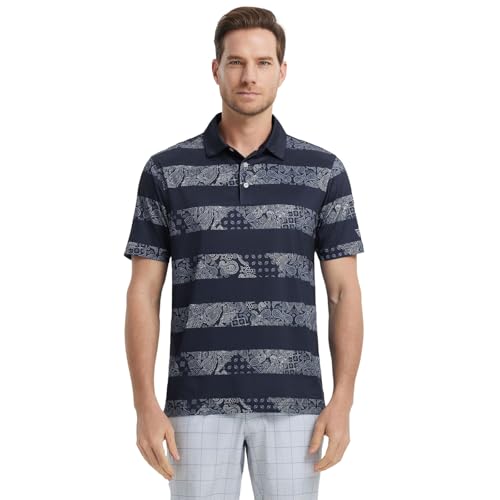 Image of Golf Shirts for Men Dry Fit Short Sleeve Print Performance Moisture Wicking Polo Shirt