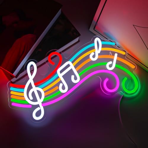Music Neon Sign Dimmable Musical Note Staff LED Neon Light for Bedroom Wall Decor Colorful Music Studio Party Birthday Gifts Kids