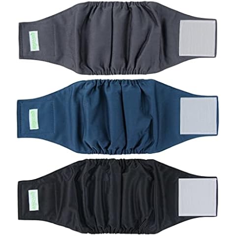 wegreeco Washable Dog Diapers - Washable Male Dog Belly Wrap - Pack of 3 - (Black, Charcoal, Navy, Medium) Cover