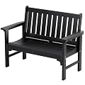 Greesum HDPE Outdoor Bench, 800 lbs Heavy Duty 2 Person Garden Bench Waterproof Seat for Patio, Porch, Backyard, Park, All-Weather, Black