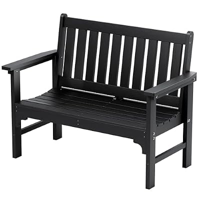 Greesum HDPE Outdoor Bench, 800 lbs Heavy Duty 2 Person Garden Bench Waterproof Seat for Patio, Porch, Backyard, Park, All-Weather, Black