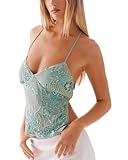 Women Sexy Sequin Cami Top Y2K V Neck Open Back Criss Cross Straps Tank Top Summer Sparkle Backless Low Cut Crop Tops Green