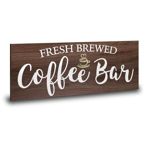 Image of Rustic Coffee Bar Sign Wall Decor - Vintage Wood Grain Hanging Plaque for Kitchen, Cafe Bar Home Housewarming - Farmhouse Style Coffee Station Accessories, Self Serve Fresh Brewed Sign - 13.7x5.9 Inch