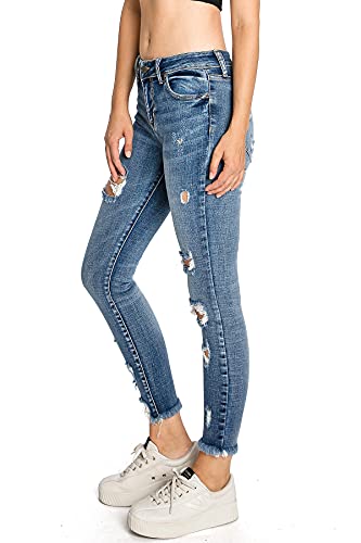 Cello Jeans Women's Juniors Mid Rise Distressed Skinny Jeans2