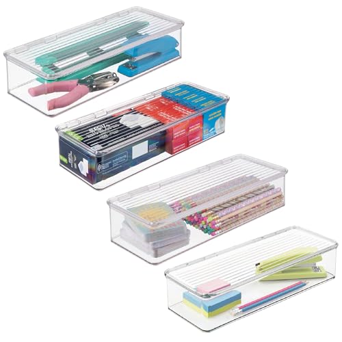 Boîte de rangement empilables iDesign bac plastique transparent avec couvercle