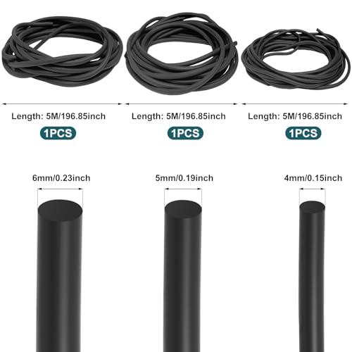 CiShow 15 Meter Fugen Dichtschnur, Ø 4mm/5mm/6mm PE Rundschnur Dichtung, Schwarz Fugendichtschnur, Füllschnur, Hinterfüllschnur, Fugendichtband, Fugenfüllprofil für Spalt, Fuge Beton Füllung