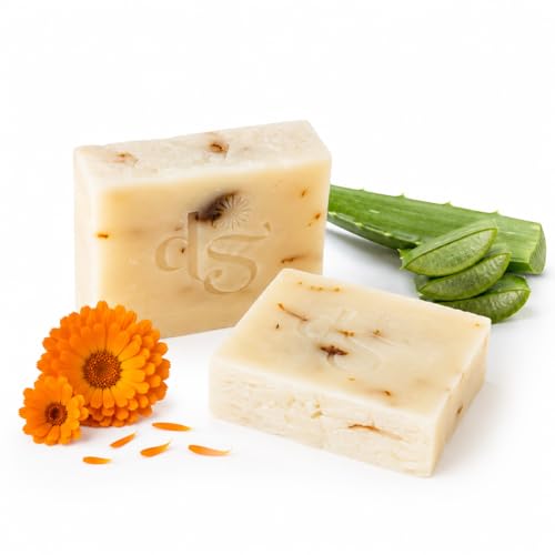 DeSelva Calendula & Aloe Soap Bars - Pack of 2 | Vegan All-Natural Handmade Soaps with Aloe Vera & Calendula Petals | Soothing & Healing | Gentle for Sensitive Skin | 4.7 oz Each