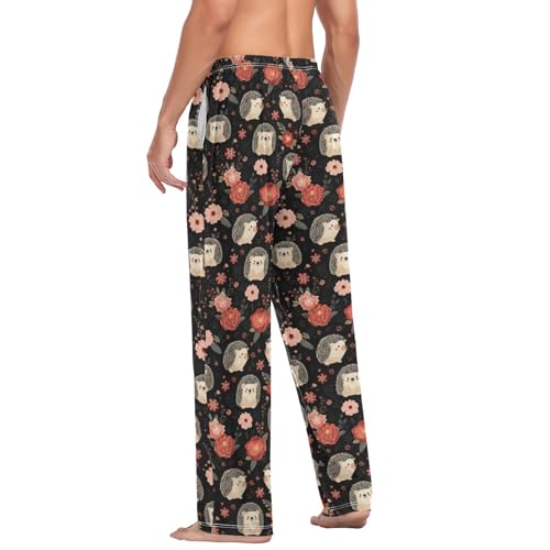 Aflyko Animal Men's Pajama Pants Hedgehog Vintage Floral Pjs Sleepwear Bottoms3