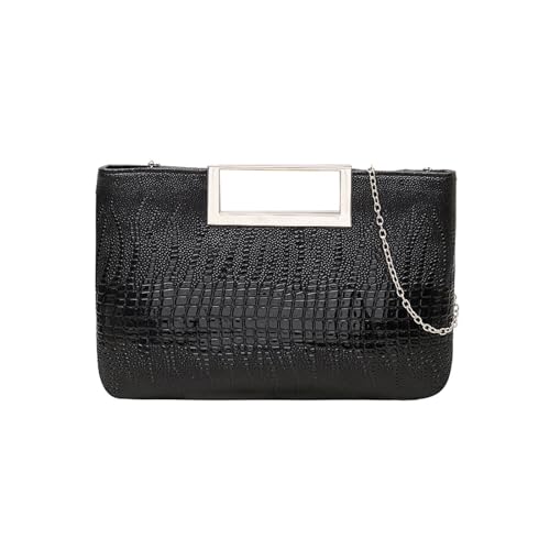 Entchin Clutch Purses for Women, Crocodile Pattern Vegan Leather Handbag, Detachable Chain Strap Crossbody Shoulder Bag (Black)