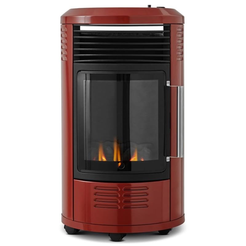 FAVEX - Chauffage d'appoint à gaz Volga Rouge brique - Prêt à l'emploi livré avec tuyau et détendeur - Infrableu effet feu de cheminée - 6 puissances de chauffe Thermostat - Jusqu'à 40 m²