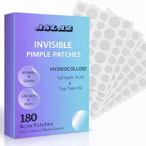 Acne Patches (180 Counts) with Salicylic Acid & Tea Tree Oil Hydrocolloid Spot Patch for Face Invisible Overnight Pimple Patches Zit Dressing Cover Instant Blemish Stickers for Breakouts