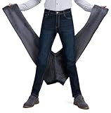 geithran Thermal Stretch Jeans for Men Fleece Lined Winter Pants Regular Fit Business Casual Deep Blue 36W/32L
