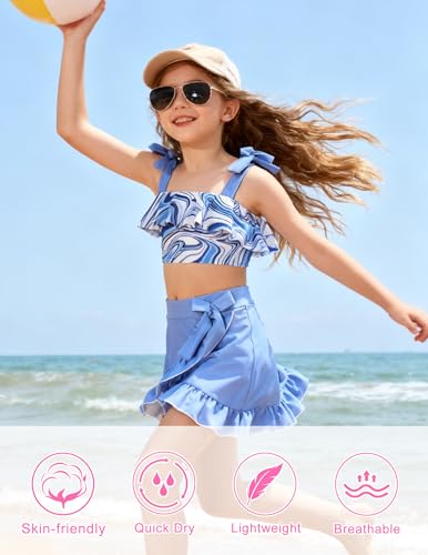 Image of ALISISTER Girls Swimsuit 3 Piece Bathing Suits Flounce Bikini Tankini Set Beach Swimwear with Cover Ups Skirt for 3-8 Years