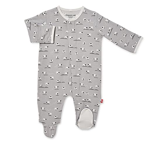 Image of Magnetic Me Footie Pajamas Soft Modal Baby Unisex Sleepwear Quick Magnetic Fastener Sleeper Baa Baa Baby Gray Newborn