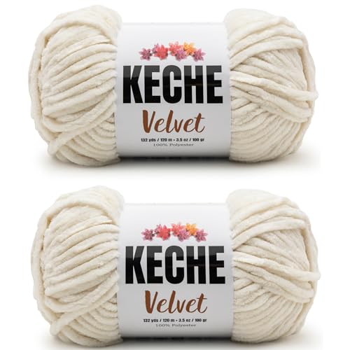 Image of Keche Velvet Yarn for Crocheting, Soft Chenille Bulky Baby Blanket Amigurumi Yarn 2x100 gr (2x132 yds) (2 Skeins) Cream