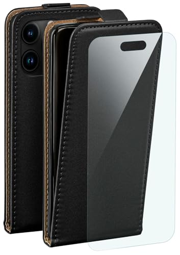 Étui de protection à rabat pour Apple iPhone 16 Pro Max moex en cuir synthétique noir avec film