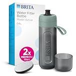 BRITA Sports Water Filter Bottle Model Active Dark Green (600ml) incl. 2x MicroDisc Filters - squeezable BPA-free on-the-go bottle, filters chlorine, organic impurities, hormones & pesticides