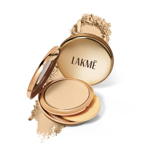 Lakme Unreal Dual Cover Pressed Powder, 2 In 1 Compact + Foundation, Non Cakey Coverage, Lightweight & Long Lasting Compact, 10 Ivory, 9g