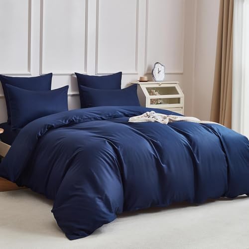 YASMENG Bettwäsche 135x200 Baumwolle Dunkelblau Uni Einfarbig Bettwäsche...