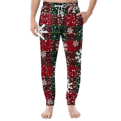 WENKOMG1 Mens Big and Tall Christmas Pajama Pants - Elastic Waist Loose Soft Xmas Holiday Print Lounge Pj Unisex Pajamas Bottoms for Family Pants Men Clothes Fashion Pijamas (L - White)