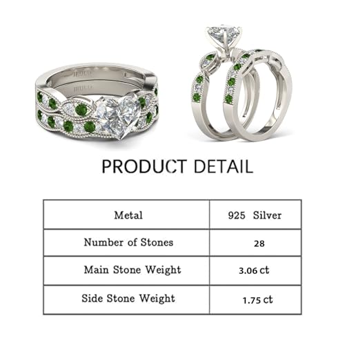 Image of Jeulia 3 Carat CZ Solitaire Engagement Rings Halo Milgrain Heart Cut Sterling Silver Ring Set Promise Engagement Wedding Anniversary Rings Bridal Sets for Women