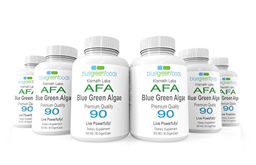 AFA Blue Green Algae Organic Dietary Superfood | Premium Quality Antioxidant Anti Aging Support 500 Mg/90 Capsules Bluegreen Algae 6- Bottles Get Free Shipping and Discounts at bluegreenfoods .com
