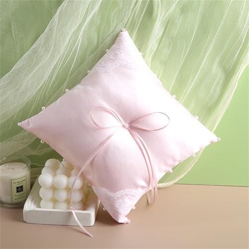LABJULY Pink Ring Pillow with Bow, 7.8 inch Pink Ring Bearer Pillow for Wedding Ceremony