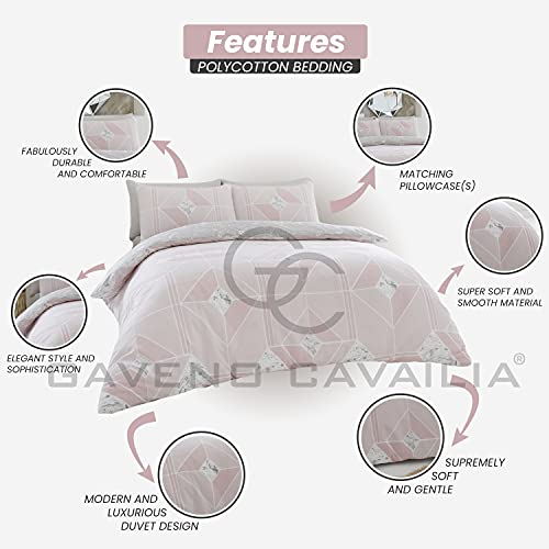 GC GAVENO CAVAILIA Geometric Pattern Shapes Duvet Cover, Luxury Reversible Marble, Lines Quilt Bed Set, Polycotton, Blush Pink, King - Image 2