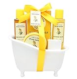 Spa Bath Gift Set Basket - Luscious Body Lotion, Shower Gel, Bubble Bath, Bath Crystals, Bath Bomb, by Saban Beauty