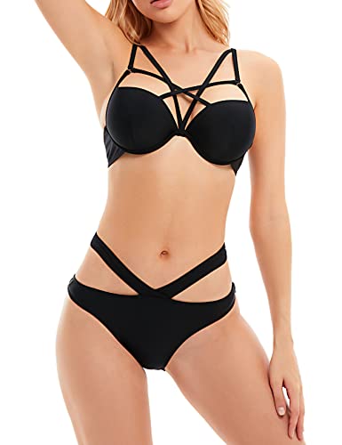 Womens Sexy Strappy Bikini Swimsuit Push Up Padded Top Bathing Suit