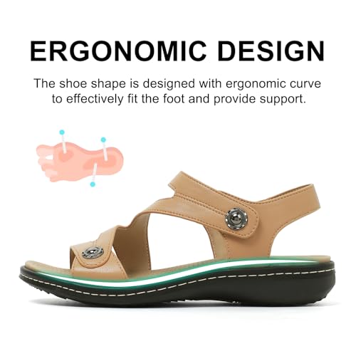 Goldnut Comfortable Strappy Beige Sandals For Women Dressy Arch Support 7 - image 5