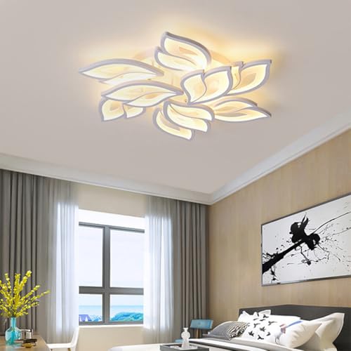 Image of ELEPHANTBOAT Modern Ceiling Light, 28.3in Dimmable LED Flush Mount Ceiling Lamp, 3000-6000K Acrylic Petals Chandelier Lighting Fixture with Remote Control for Living Room Bedroom (White)
