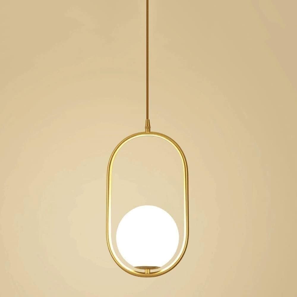 LYMSXAZOU Nordic Boutique Spherical Glass Pendant Light Chandelier with Copper Accent, 1-Light E27 Fixture for Restaurant, Bedroom, Bar(Dark Color)
