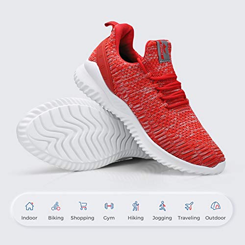 Athletic Walking Shoes For Men- Slip On Sneakers Non Slip Lightweight Breathable Mesh For Indoor Outdoor Gym Travel Work Casual Tennis Running Shoes Red Mix 7.5 #TOP6