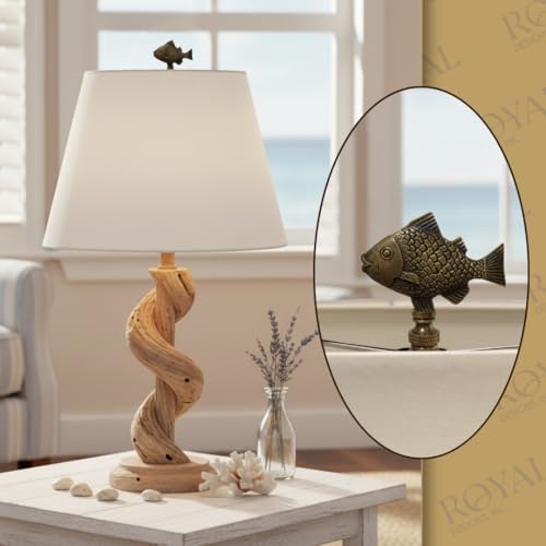 Image of Royal Designs, Inc. Sea Life Lamp Finial, Decorative Fish, Antique Brass, Replacement Finial for Table or Floor Lamps, Set of 2
