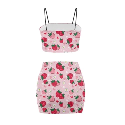 Image of Biyejit Women's 2 Piece Summer Outfits Spaghetti Strap Crop Tops and Bodycon Mini Skirt Dress Set Plus Size S-4XL