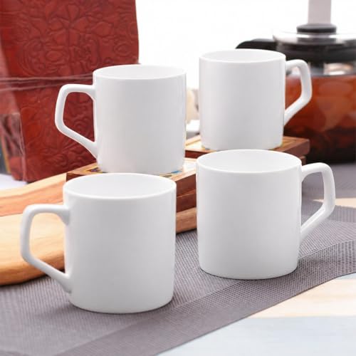 Image of Clay Craft Ceramic Coffee Mug Set - Microwave Safe & Glossy Finish - White - Durable Drinkware for Tea, Coffee, Home, Office & Kitchen Use - 215ml (Set of 4)