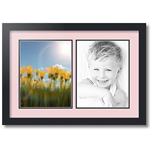 ArtToFrames Collage Photo Frame Double Mat with 2-8.5x11 inch Openings with Black Frame and Hollyhock Top Mat