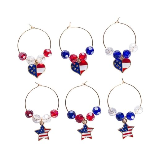 ULTECHNOVO 1 Juego Fabricantes De Copas De Vino Identificar Anillos De Etiquetas Anillo De Cristal De La Bandera Americana Encantos De Copa De Vino Rojo 6 Piezas