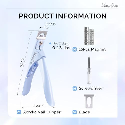 Image of MelodySusie Acrylic Nail Clippers with 15pcs Magnet Sizers, Professional Nail Clippers Cutters for Long Acrylic Gel Nails Tips, Adjustable Stainless Nail Trimmer, Manicure Tool for Salon Home, Blue