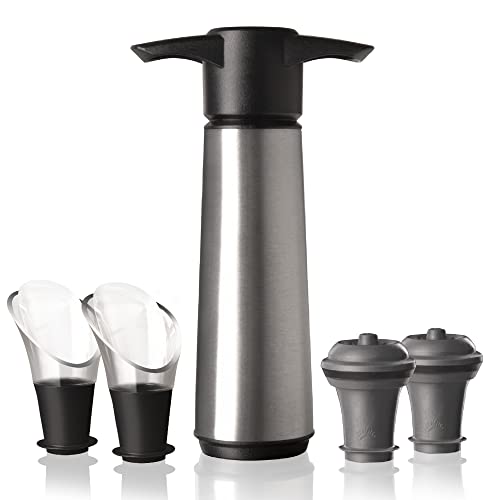 Vacu Vin Wine Saver Stainless Steel Set – Vacuum Pump, 2 Stoppers & 2 Servers – Premium Wine...