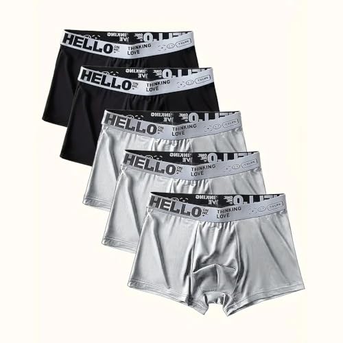 5 Pairs Men's Breathable Ice Boxer Briefs – Comfortable Mid-Waist Underwear with Elastic Waistband – Quick-Drying Fabric