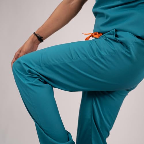Image of MEDTOGS Everyday Women's New Gen Scrub Suit, Teal Blue, V-Neck Top and Bottom Set with Utility Sleev Pockets, Premium and Comfortable Medical Uniform