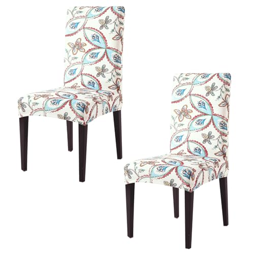 Image of HOKIPO Premium Printed Velvet Chair Cover Set of 2 for Dining Table, Beige Persian Garden (AR-5794-D9*2)